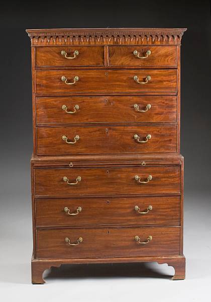 Appraisal: A George III mahogany chest on chest late th century