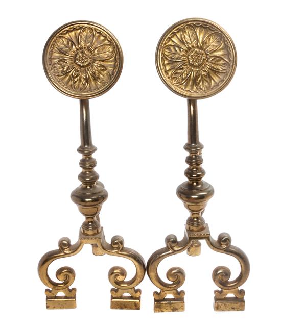 Appraisal: Sale Lot A Pair of Arts and Crafts Brass Andirons