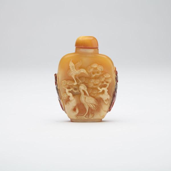 Appraisal: Hornbill Carved Snuff Bottle Early th Century Of flattened baluster