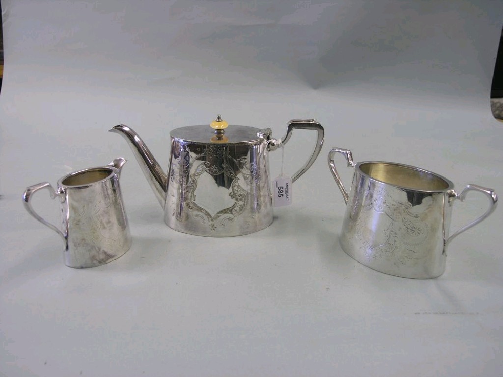 Appraisal: A silver plated tea set consisting of teapot two handled