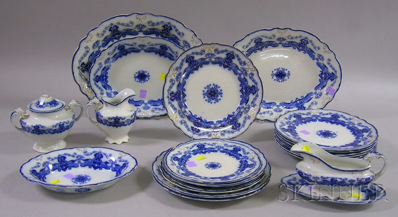 Appraisal: Twenty-Two Pieces of Assorted Flow Blue Decorated Ceramic Tableware a