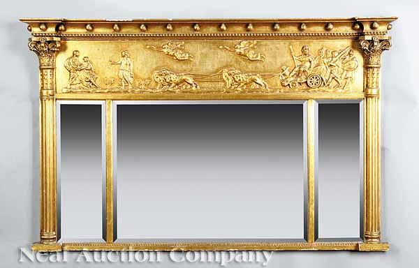 Appraisal: An Antique Regency-Style Carved Giltwood Overmantel Mirror th c the