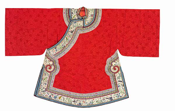 Appraisal: A bright red silk brocade lady's coat Late Qing Dynasty