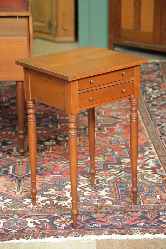 Appraisal: TWO DRAWER STAND Pine with metal pulls and turned legs