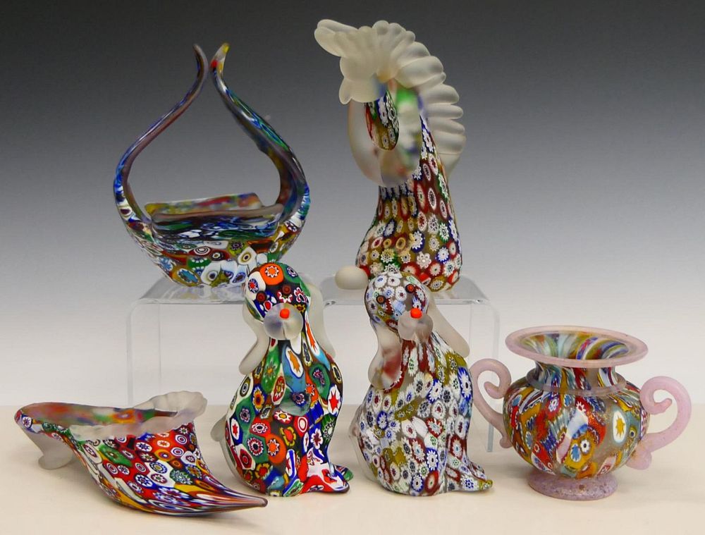 Appraisal: LOT OF ITALIAN MILLEFIORI FLORAL ART GLASS ITEMS A lot