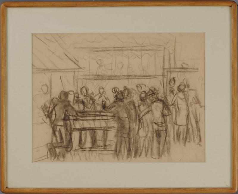 Appraisal: ATTRIBUTED TO GEORGE LUKS AT THE BAR Charcoal unsigned With