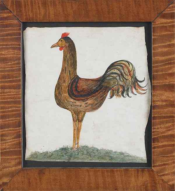 Appraisal: Pennsylvania watercolor drawing of a rooster mid th c x