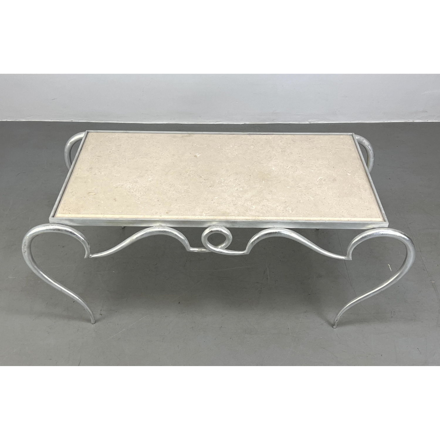 Appraisal: French Deco Style Coffee Table Travertine with aluminum frame Dimensions