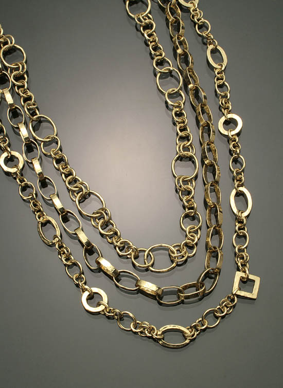 Appraisal: -Karat Hammered Yellow-Gold Varied Triple-Link Necklace Probably Ippolita Gross weight