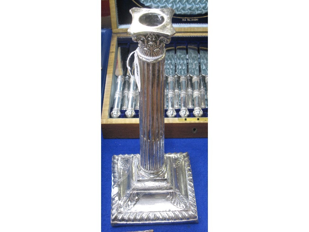 Appraisal: Silver plate corinthian column candlestick