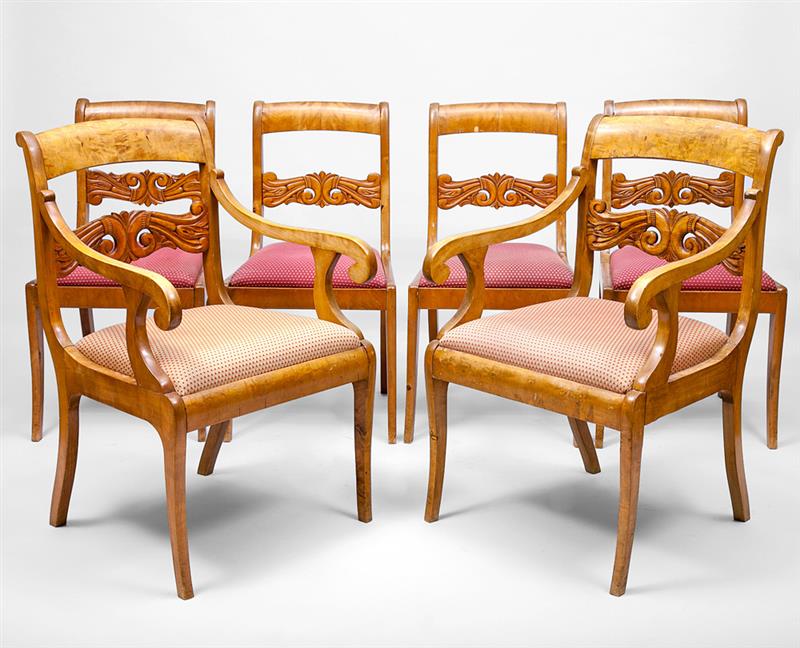 Appraisal: Set of Six Scandinavian Neoclassical Birch Armchairs and Four Matching