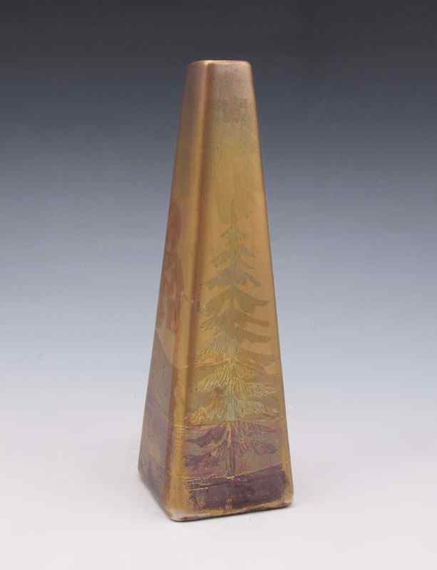 Appraisal: WELLER LASA IRIDESCENT POTTERY VASE Iridescent landscape design Approx ''