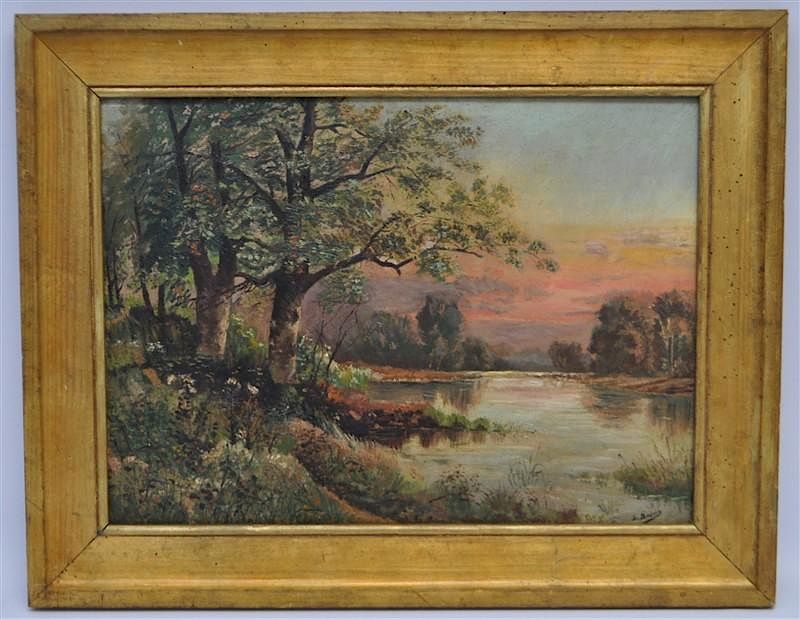 Appraisal: FRENCH OIL ON BOARD L BOIVIN - LAKE SUNSET Antique