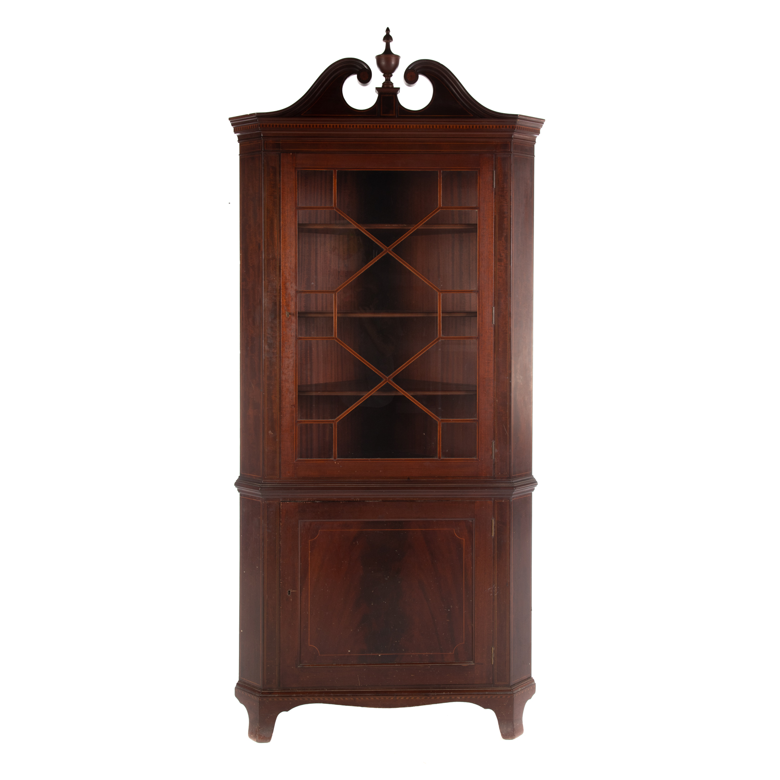 Appraisal: POTTHAST BROTHERS FEDERAL STYLE CORNER CABINET th century one-piece cabinet