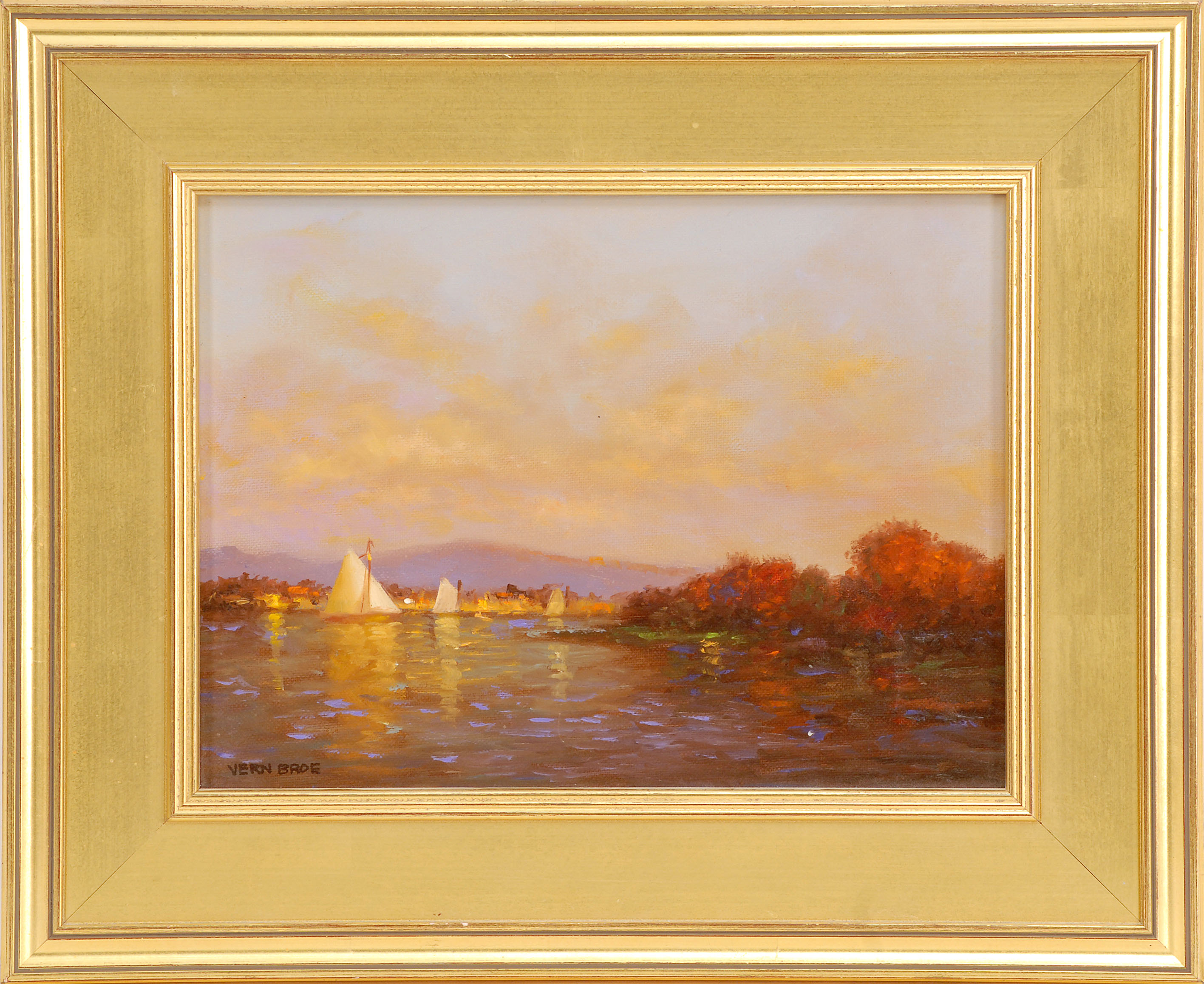 Appraisal: VERNON GEORGE BROEMaine - Catboats on a mountain lake Signed