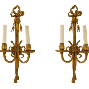 Appraisal: A Pair of Louis XVI Style Gilt Bronze Two-Light Sconces