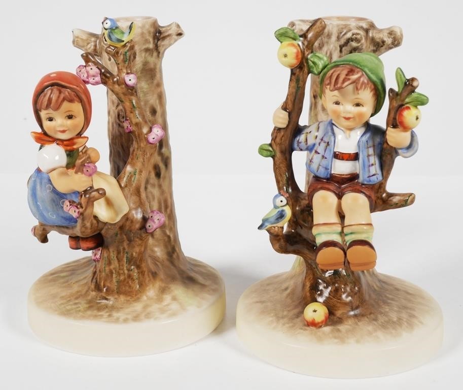 Appraisal: Hummel Apple Tree Girl Boy candleholders Approx tall Please see