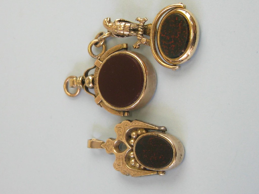 Appraisal: A swivel Fob inset hardstones with eagle surmount and two