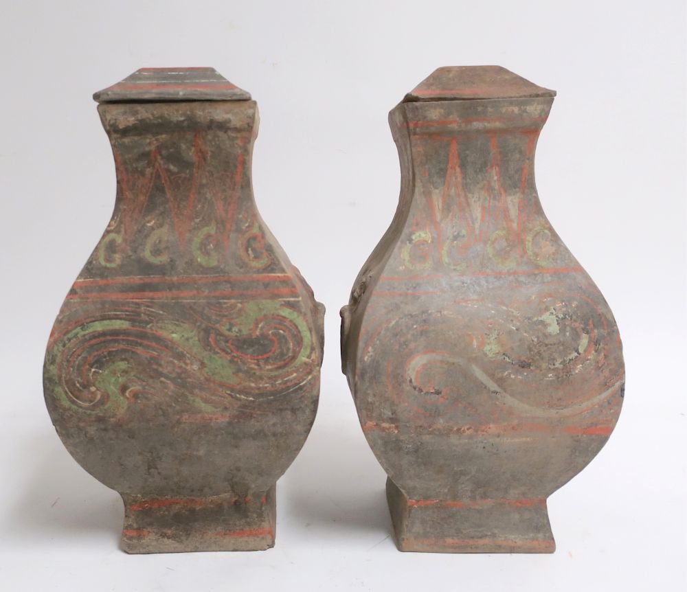 Appraisal: Two Chinese Han Terracotta Fang Hu In the style seen