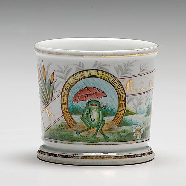 Appraisal: UNUSUAL DECORATED OCCUPATIONAL SHAVING MUG FROM BERNINGHAUS CINCINNATI porcelain with