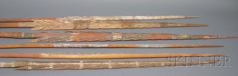 Appraisal: Six Australian Aboriginal Carved and Painted Wood Spears all with