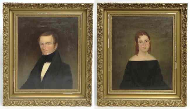 Appraisal: Pair th c oil on canvas ancestral portraits of man