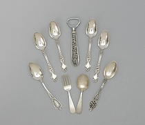 Appraisal: A Group of Ornate Sterling Lot include four matching spoons