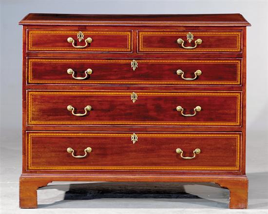 Appraisal: English inlaid mahogany chest of drawers mid th century rectangular