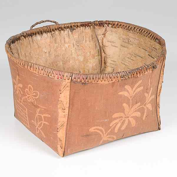 Appraisal: Northeastern Birchbark Basket with floral and strawberry motifs height in