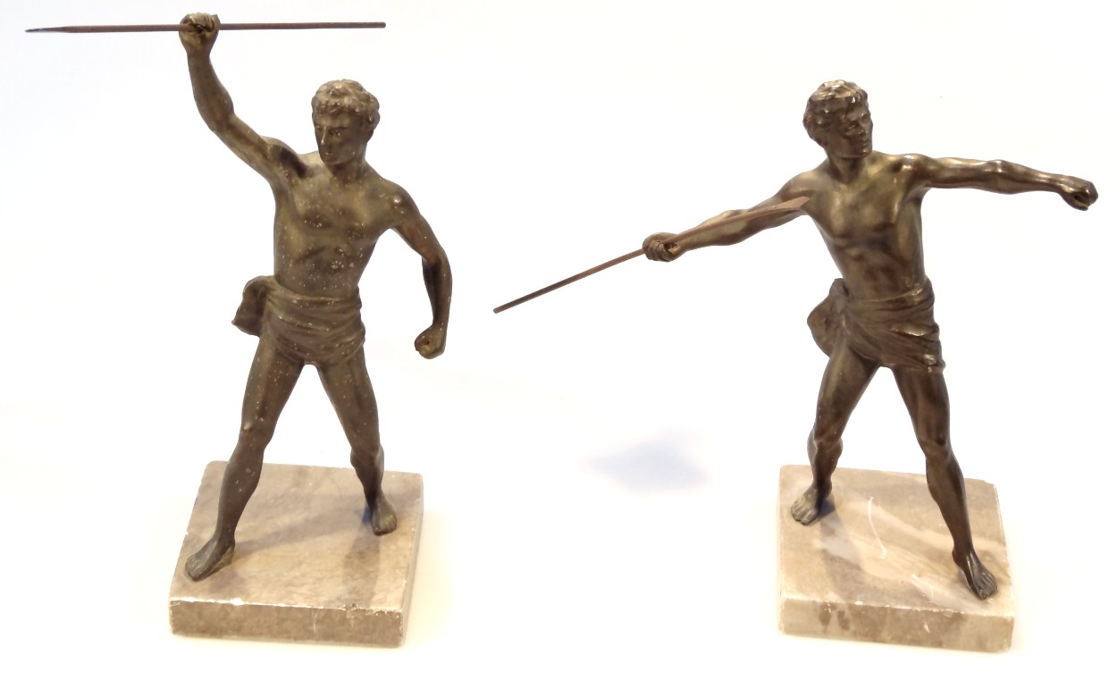 Appraisal: A pair of thC spelter and marble finish figures of