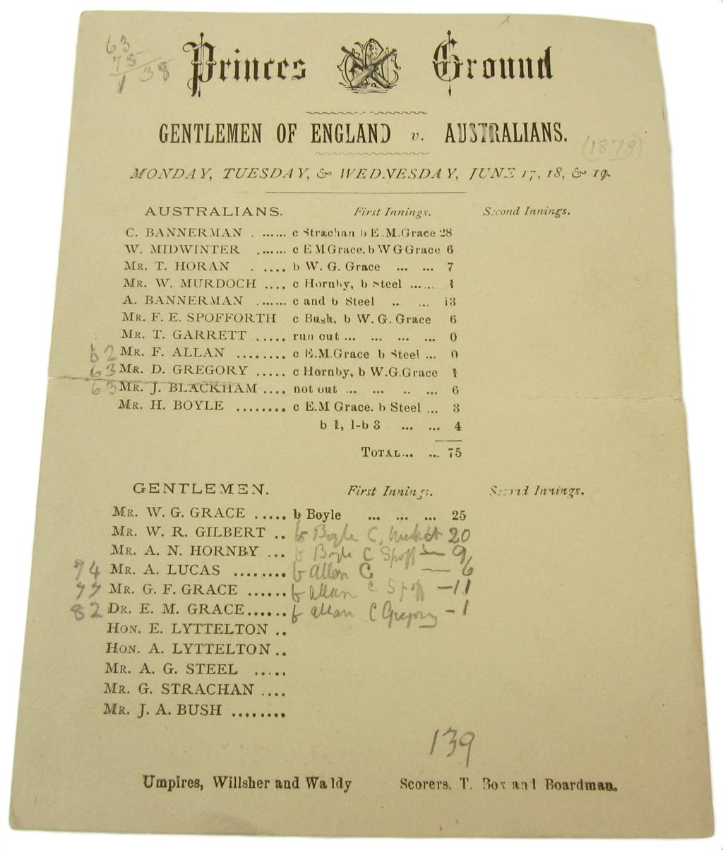 Appraisal: Cricket - Australia - W G Grace - Prince's Ground