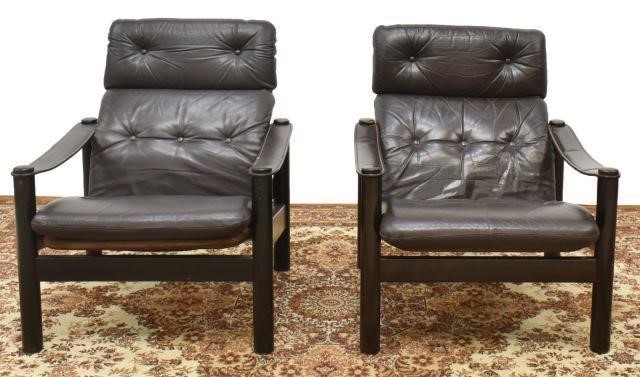 Appraisal: pair Danish modern safari style lounge chairs c s- s