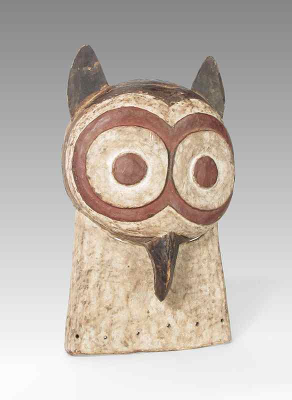 Appraisal: CARVED AFRICAN BOULE OWL MASK LBS '' x '' x