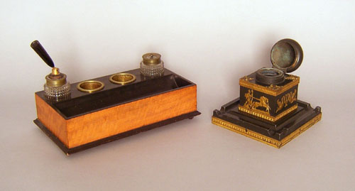 Appraisal: French ormolu mounted inkwell h w together with a maple