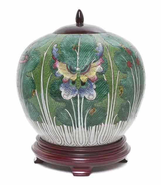 Appraisal: A Chinese Porcelain Ginger Jar having polychrome enamel butterfly decoration