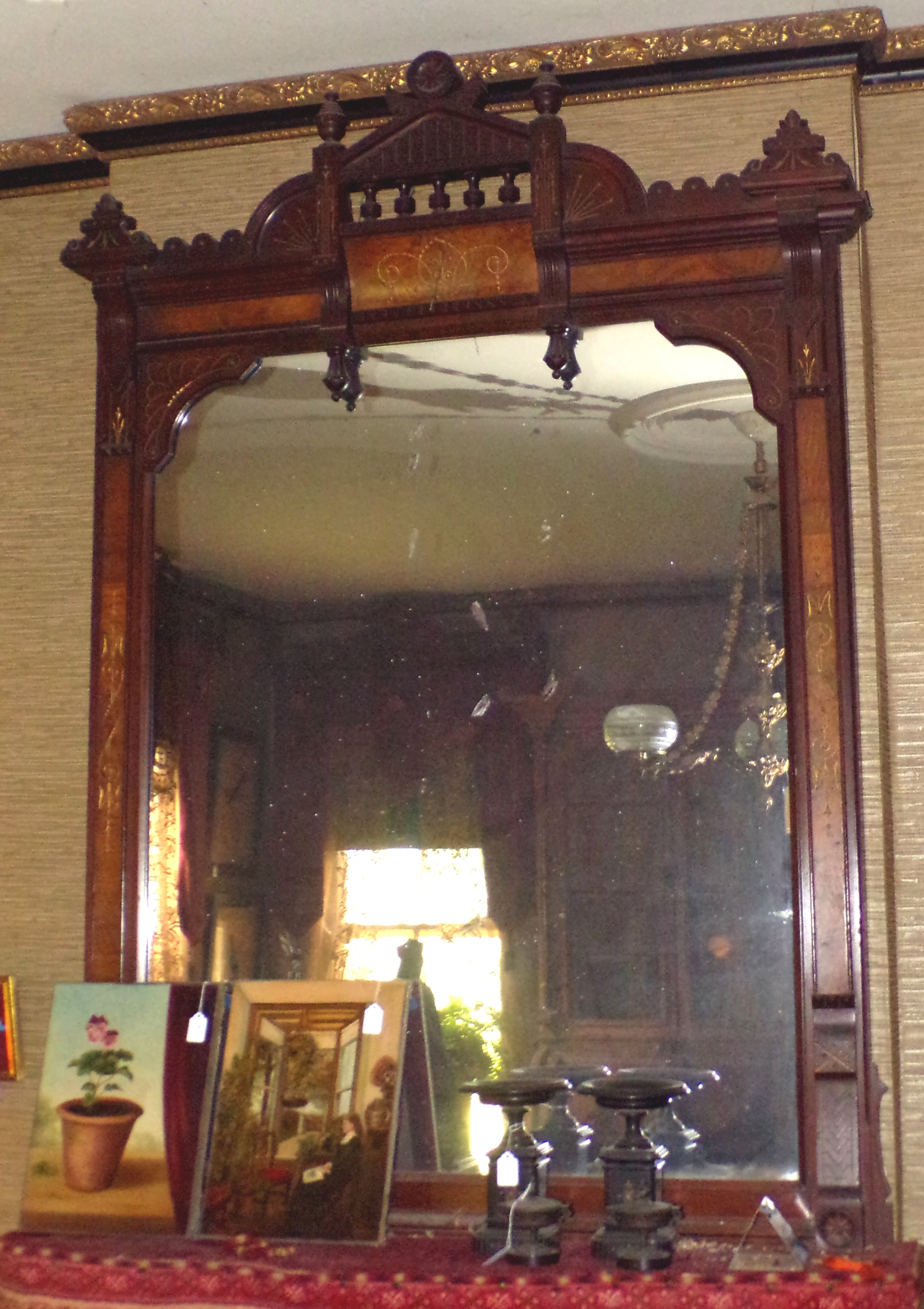 Appraisal: Victorian walnut and burled walnut mirror x ''