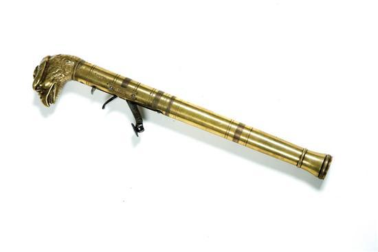 Appraisal: BRASS PERCUSSION HAND CANNON England th century Day's Patent with