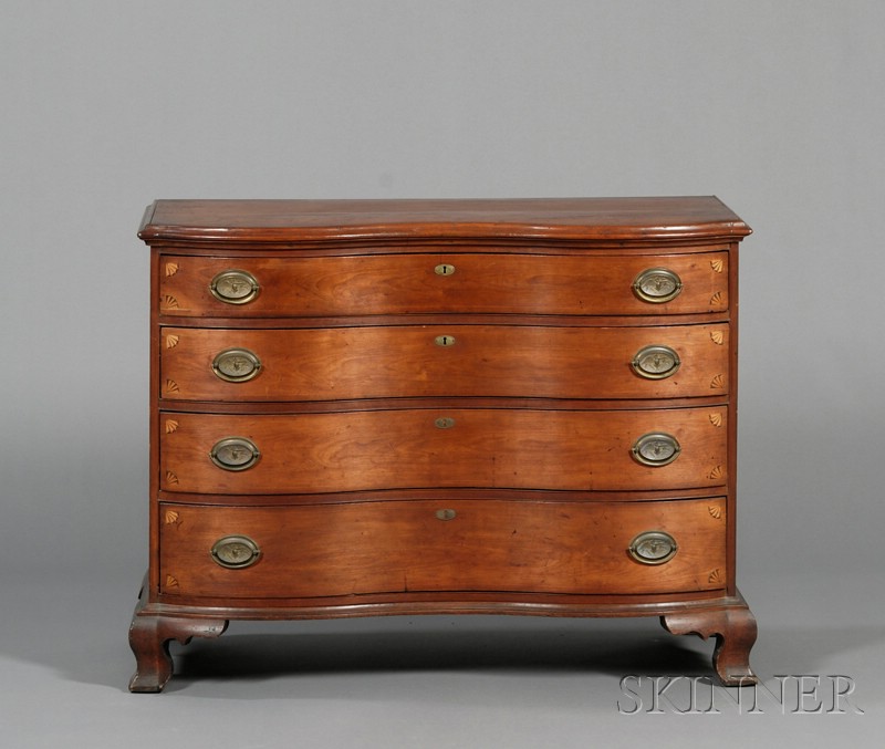 Appraisal: Federal Cherry Inlaid Oxbow Chest of Drawers Connecticut Valley c