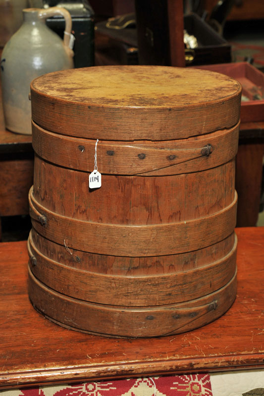 Appraisal: FIRKIN Pine stave and hoop constructed firkin with lid ''