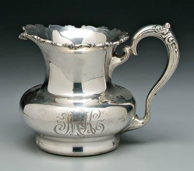 Appraisal: Sterling silver water pitcher round with bulbous bottom scroll handle