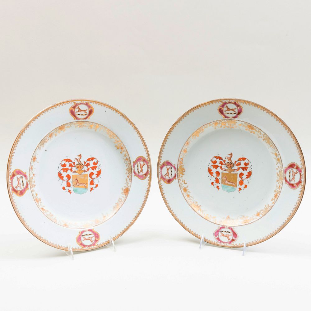 Appraisal: Pair of Chinese Export Porcelain Armorial Chargers in diam Master