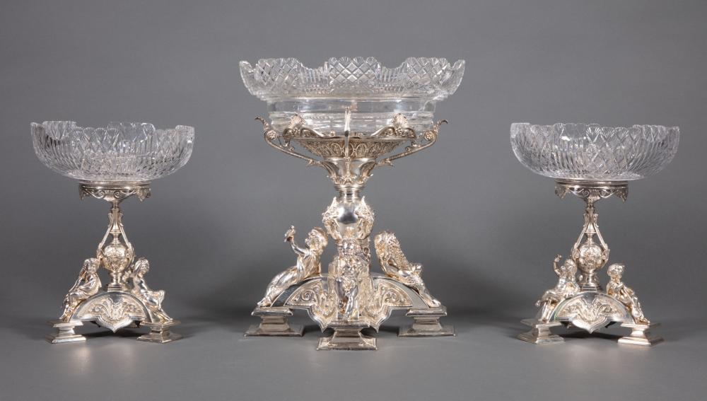 Appraisal: Fine English Silverplate Three-Piece Table Garniture in the Style of