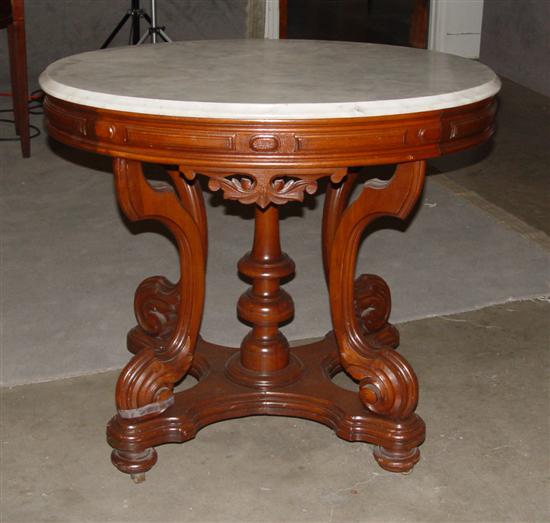 Appraisal: Victorian Marble Top Parlor Table Circa Renaissance Revival Walnut and