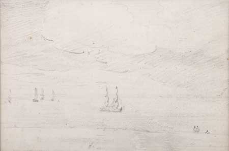 Appraisal: JOHN CONSTABLE British - Coastal Scene with Ships Pencil on