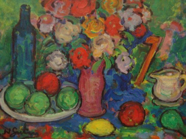 Appraisal: Signed O C Modernist Floral Still Life Signed indecipherably lower