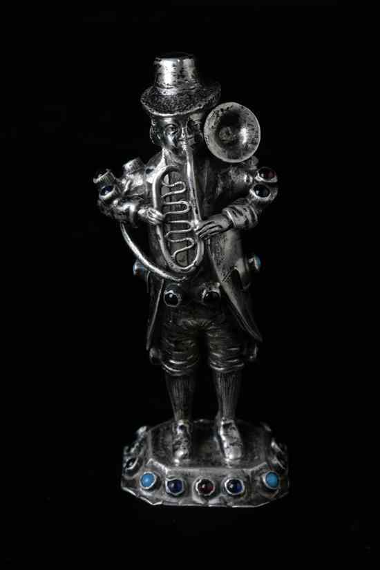 Appraisal: GERMAN SILVER FIGURE OF MUSICIAN late th-early th century Simon