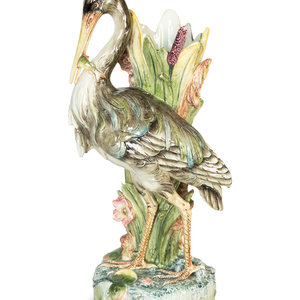 Appraisal: A Continental Majolica Pelican Umbrella Stand in the Manner of