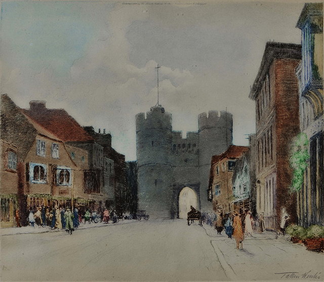 Appraisal: WILLIAM TATTON WINTER'The West-Gate Canterbury' etching in colours pencil signed