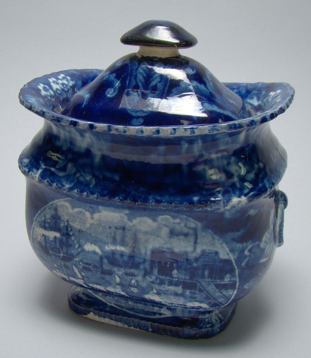 Appraisal: BLUE AND WHITE STAFFORDSHIRE COVERED SUGAR BOWL th CenturyLanding of