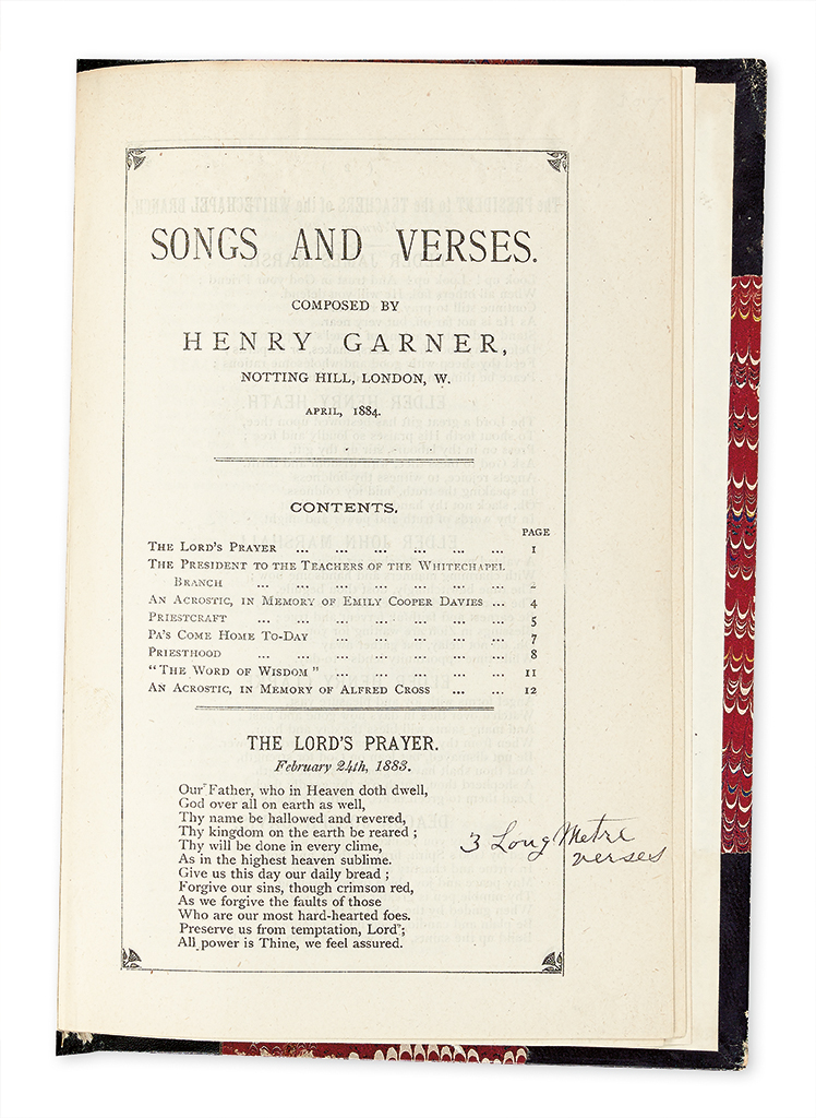 Appraisal: MORMONS Garner Henry Songs and Verses pages vo contemporary calf